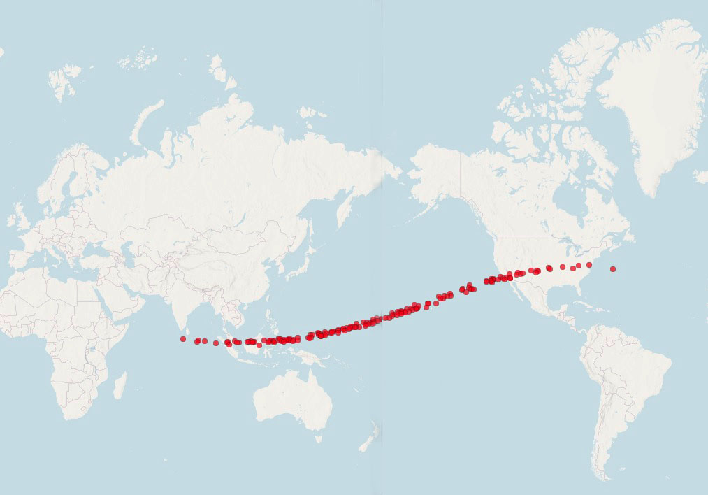 皮耶罗·西科利计算的可能撞击的位置。